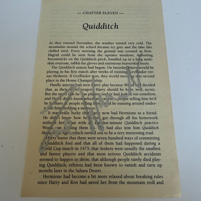 Harry Potter and the Philosopher’s Stone page signed by Zoe Wanamaker.