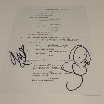 Adolescence Script page signed by Stephen Graham and Hannah Graham.