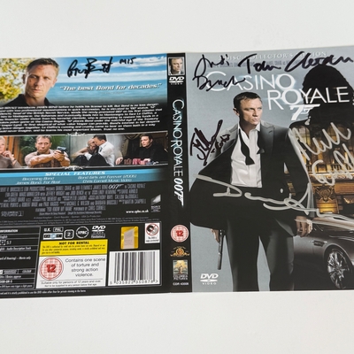 Casino Royale DVD cover signed by Judi Dench, Joseph Millson, Greg Bennett, Rick English, Tom Chadbon and David Arnold. DVD sleeve only