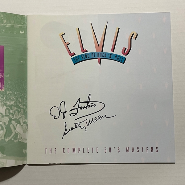 The Complete 50’s Masters Box set. With book signed by Scotty Moore and DJ Fontana and CD also signed by Scotty Moore and DJ Fontana.